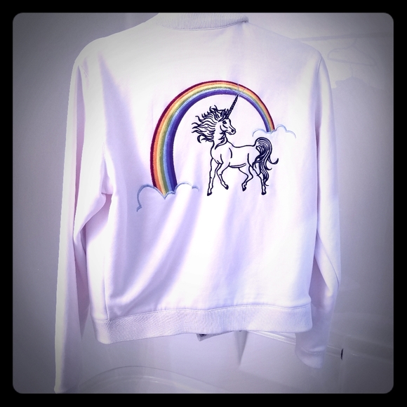 Steve and Barry's Vintage White Unicorn Bomber - Picture 1 of 5